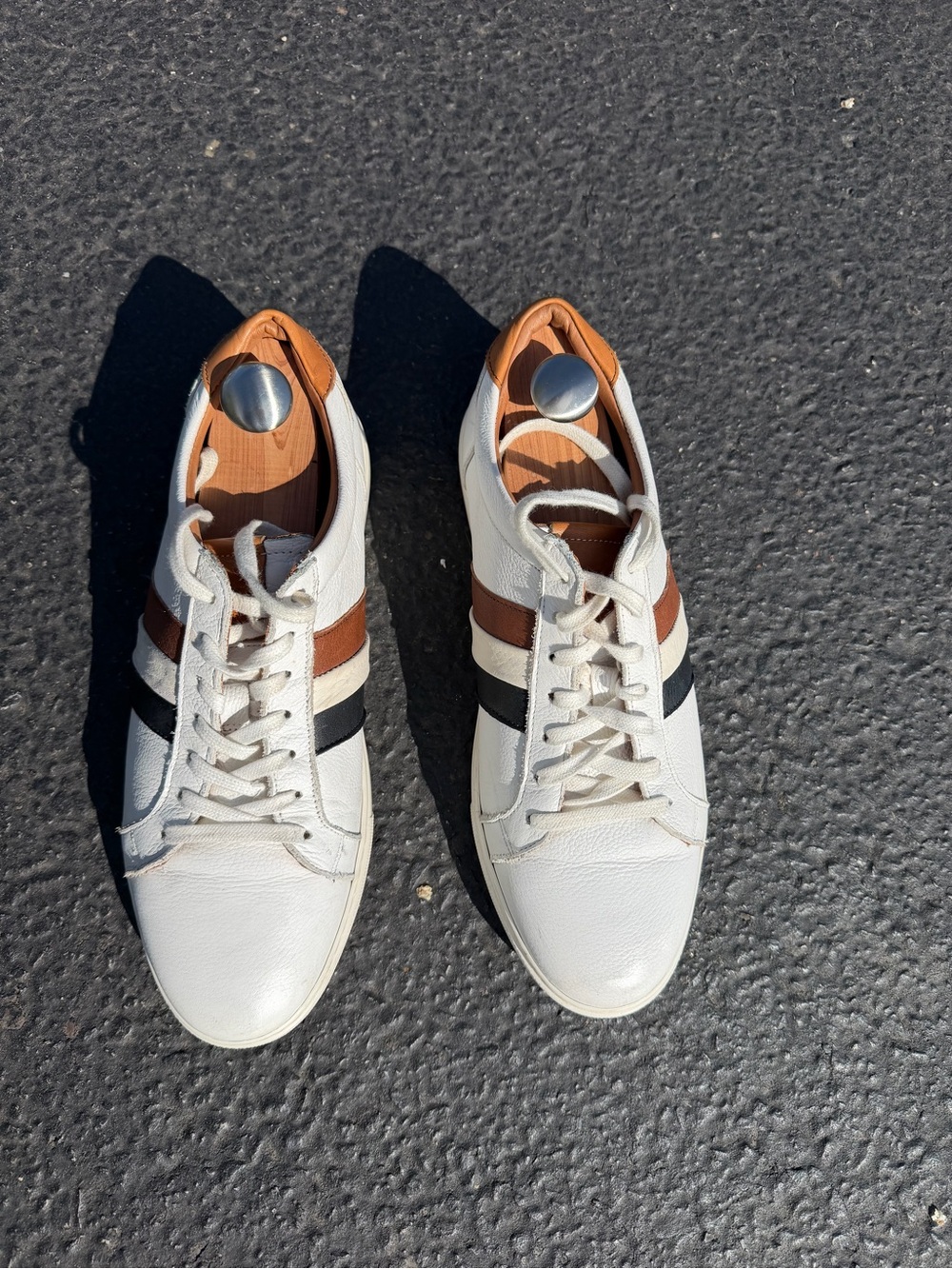 Allen Edmonds Leather Sneakers Men’s 11D White Brown Stripe Casual Dress Shoes